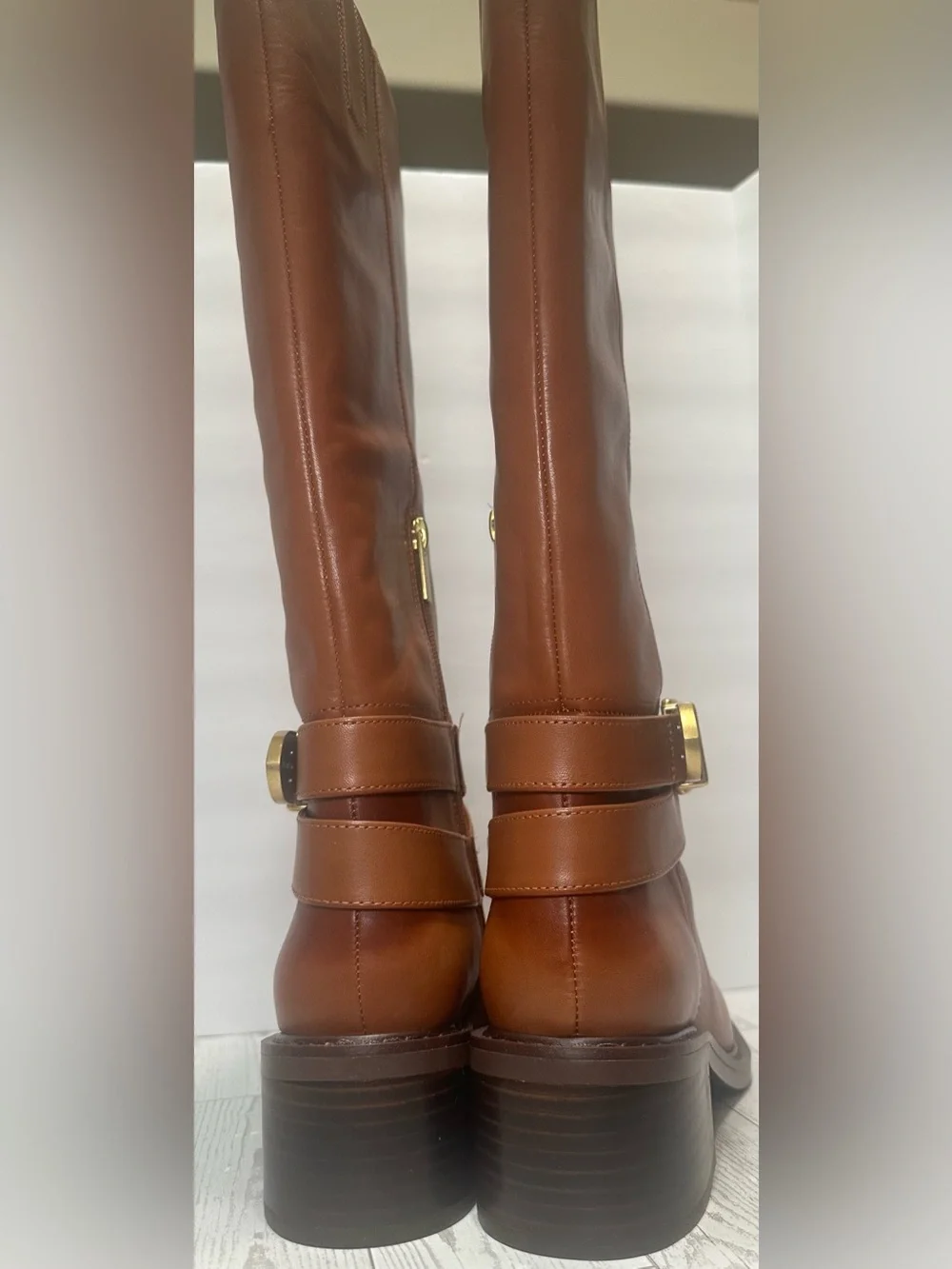 NWOT - Vince Camuto ‘Gini’ Buckled Knee-High Riding Boots, Whiskey Brown, Sz 6